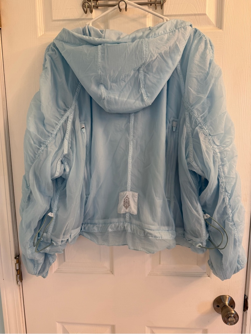 Free People Sheer Bliss Pale Blue Lightweight Hooded Jacket Size Medium NWT - Picture 5 of 5